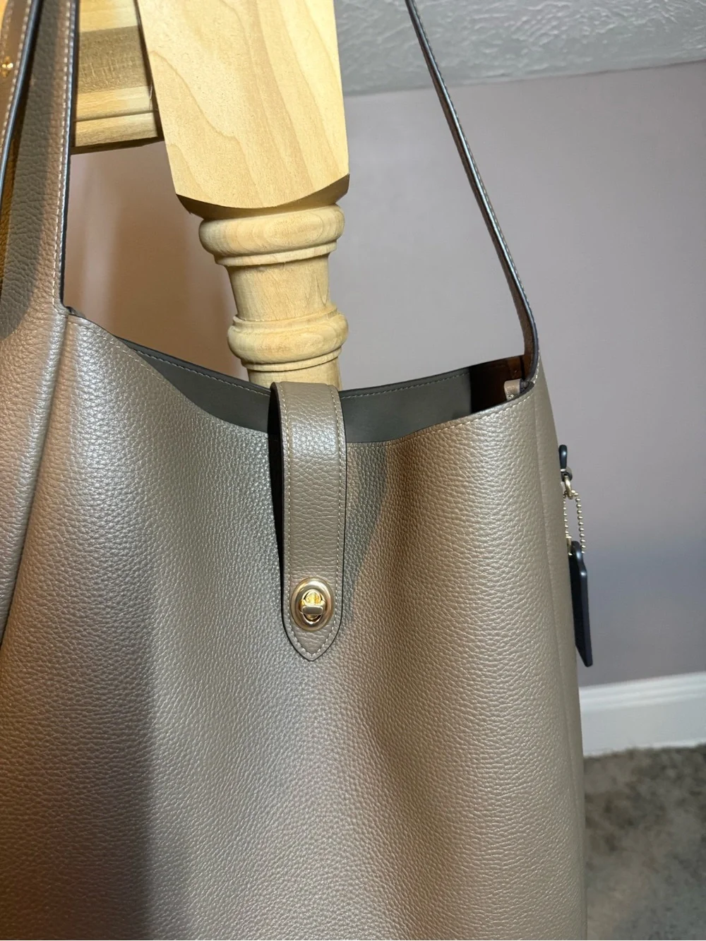 Coach Hadley Dark Stone Pebbled Leather with Gold Hardware